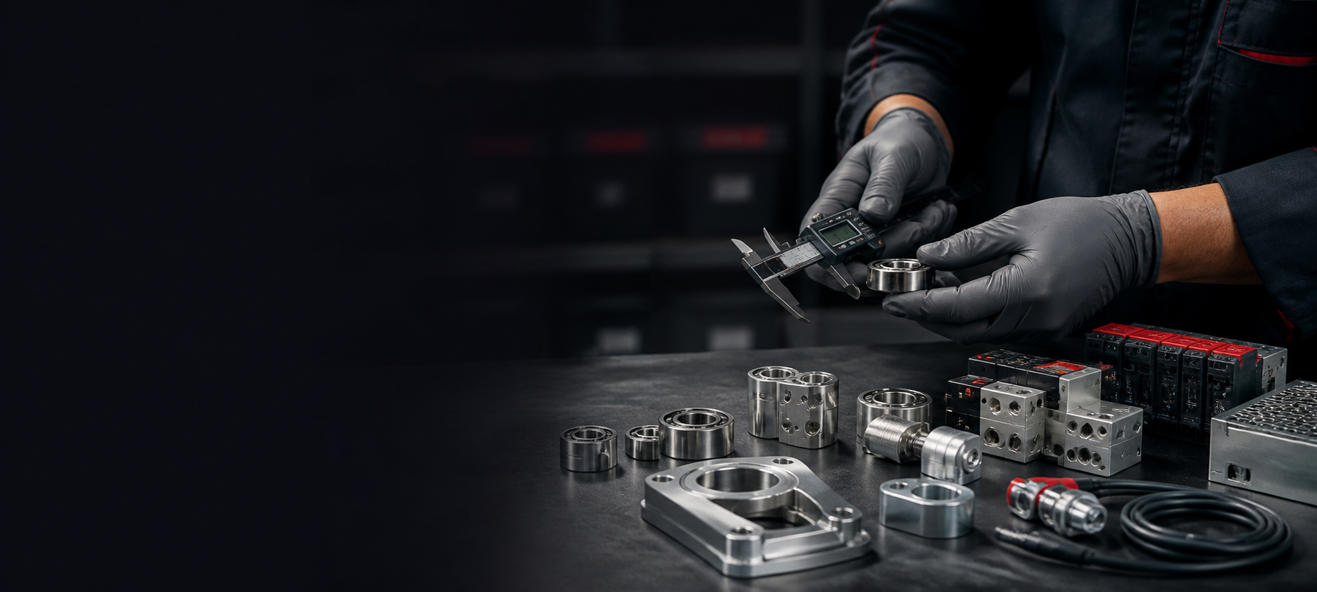 Industrial components being checked with a digital caliper
